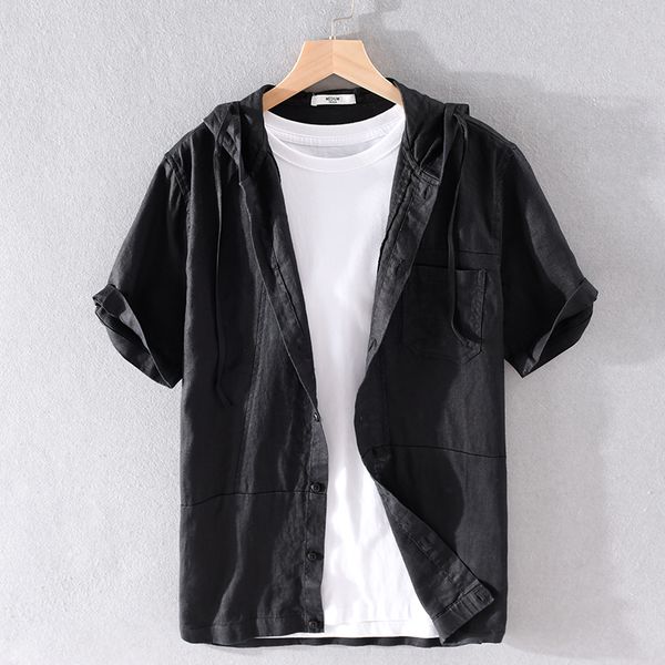 hooded summer brand linen shirt men fashion casual shirts for men short-sleeved black solid shirt male overhemd camiseta, White;black
hooded summer brand linen shirt men fashion casual shirts for men short-sleeved black solid shirt male overhemd camiseta, White;black