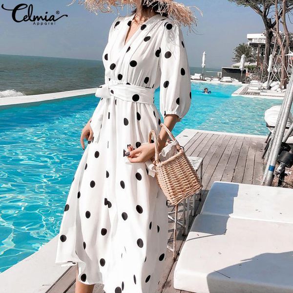 celmia 2019 summer womens dress korean style v-neck maxi long dress casual 3/4 sleeve belt female dot print vestido plus size 7, Black;gray
celmia 2019 summer womens dress korean style v-neck maxi long dress casual 3/4 sleeve belt female dot print vestido plus size 7, Black;gray