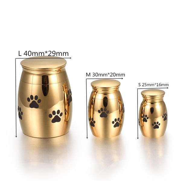 iju012 stainless steel with paw print pattern gold jar keepsake funeral for ashes custom engraved cremation urn for pets human ashes, Silver