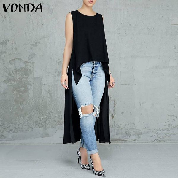 vonda women blouses o-neck sleeveless irregular long casual loose solid shirts plus size blusas femininas, White
vonda women blouses o-neck sleeveless irregular long casual loose solid shirts plus size blusas femininas, White