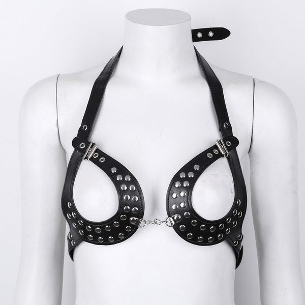women leather cupless bra lingerie chest harness bra bondage punk gothic flirting costume halter nightclub clothing, Black
women leather cupless bra lingerie chest harness bra bondage punk gothic flirting costume halter nightclub clothing, Black