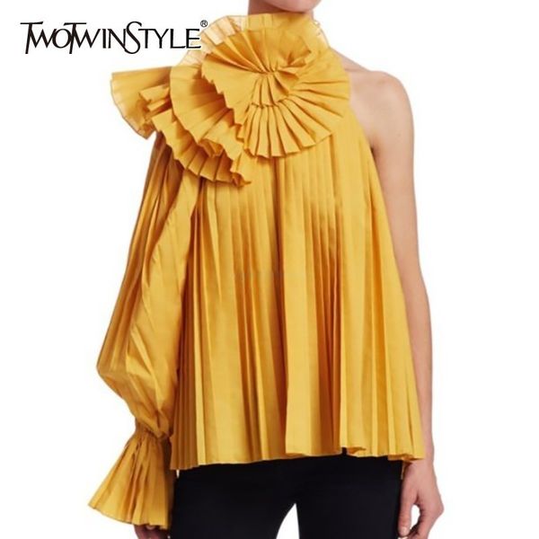 twotwinstyle solid floral blouse women halter one shoulder flare sleeve backless pleated shirt female fashion 2019 spring new, White
twotwinstyle solid floral blouse women halter one shoulder flare sleeve backless pleated shirt female fashion 2019 spring new, White