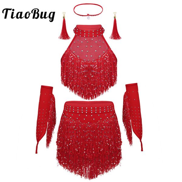 tiaobug kids teens shiny sequins tassel latin dance dress set girls rumba samba salsa ballroom stage performance dance costumes, Black;red
tiaobug kids teens shiny sequins tassel latin dance dress set girls rumba samba salsa ballroom stage performance dance costumes, Black;red