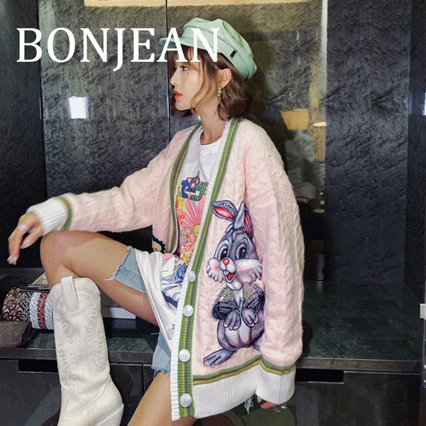 bonjean appliques cat pattern sweater 2019 women's autumn clothing single breasted knitted sweaters loose pink cardigans bj1784, White
bonjean appliques cat pattern sweater 2019 women's autumn clothing single breasted knitted sweaters loose pink cardigans bj1784, White