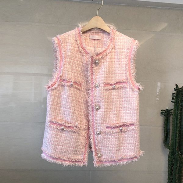 2019 runway autumn winter small fragrance tweed sleeveless women's jackets ladies o-neck pearl single breasted tassel coat, Black;brown
2019 runway autumn winter small fragrance tweed sleeveless women's jackets ladies o-neck pearl single breasted tassel coat, Black;brown