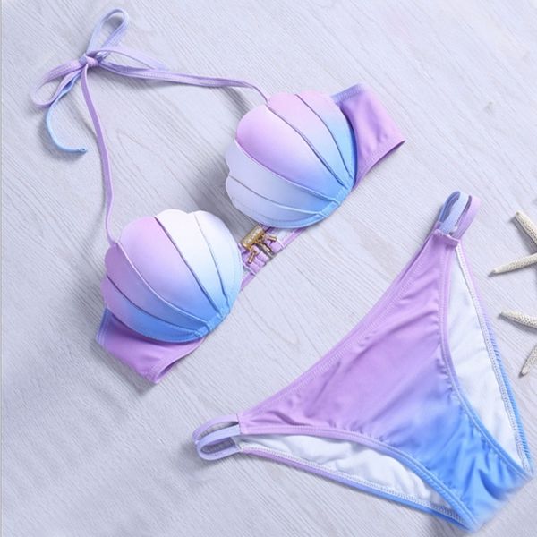 shell bra push up two-piece suit swimwear gradient color beachwear bikinis set swimsuit biquini maillot de bain, White;black
shell bra push up two-piece suit swimwear gradient color beachwear bikinis set swimsuit biquini maillot de bain, White;black
