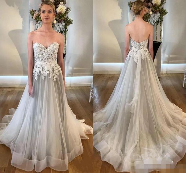 2020 silver boho wedding dresses lace applique tulle organza sweetheart sweep train zipper back custom made wedding gowns vestido de novia, White
2020 silver boho wedding dresses lace applique tulle organza sweetheart sweep train zipper back custom made wedding gowns vestido de novia, White