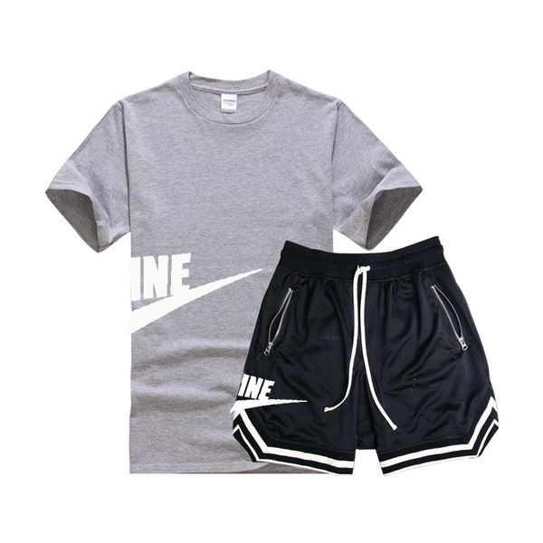men's t shirt+shorts suit tracksuit male sportswear set 2020 men clothing fitness jogger summer cool 2 pieces sets plus size 3xl, Gray