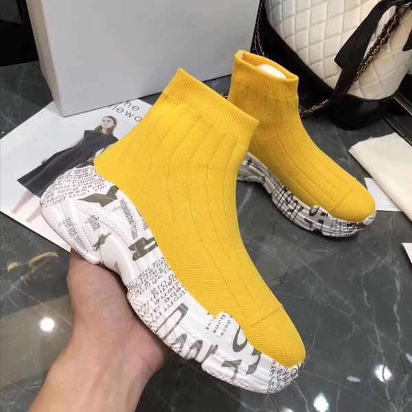 women speed trainer sock shoes yellow knit high sock boots women slip-on graffiti chunky sole casual shoes, Black
women speed trainer sock shoes yellow knit high sock boots women slip-on graffiti chunky sole casual shoes, Black