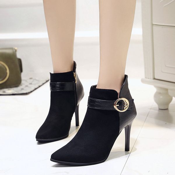 xiniu women shoes ankle boots new fashion women buckle strap high heel boots pointed toe thin heel shoes party #0809, Black
xiniu women shoes ankle boots new fashion women buckle strap high heel boots pointed toe thin heel shoes party #0809, Black