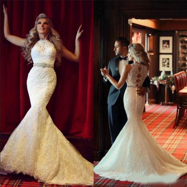 vintage full lace wedding dresses with sash beads sequins sleeveless mermaid wedding dress hollow back gowns bridal vestidos, White
vintage full lace wedding dresses with sash beads sequins sleeveless mermaid wedding dress hollow back gowns bridal vestidos, White