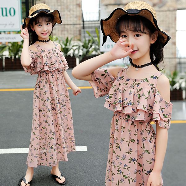 girls maxi dress elegant chiffon summer floral dew-shoulder princess dresses kids clothes 4-14 years girls gift party dress t200417, Red;yellow 
girls maxi dress elegant chiffon summer floral dew-shoulder princess dresses kids clothes 4-14 years girls gift party dress t200417, Red;yellow