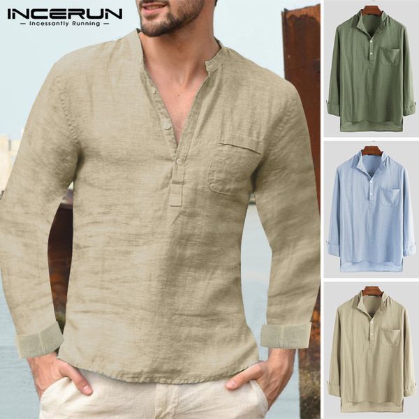 incerun 2019 men brand shirt long sleeve streetwear stand collar chic solid vintage camisa breathable fashion men casual shirts, White;black
incerun 2019 men brand shirt long sleeve streetwear stand collar chic solid vintage camisa breathable fashion men casual shirts, White;black