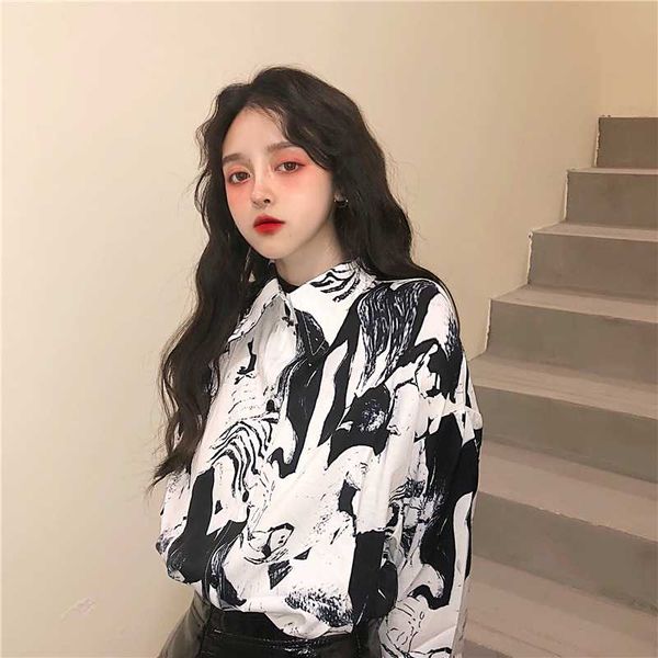 women's blouses & shirts spring korean style loose retro ink painting casual long-sleeved shirt women, White
women's blouses & shirts spring korean style loose retro ink painting casual long-sleeved shirt women, White