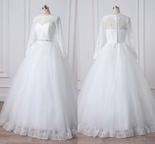 2019 winter long sleeve a-line wedding dresses lace jewel empire waist applique crystal princess wedding gowns bridal dress real image, White
2019 winter long sleeve a-line wedding dresses lace jewel empire waist applique crystal princess wedding gowns bridal dress real image, White