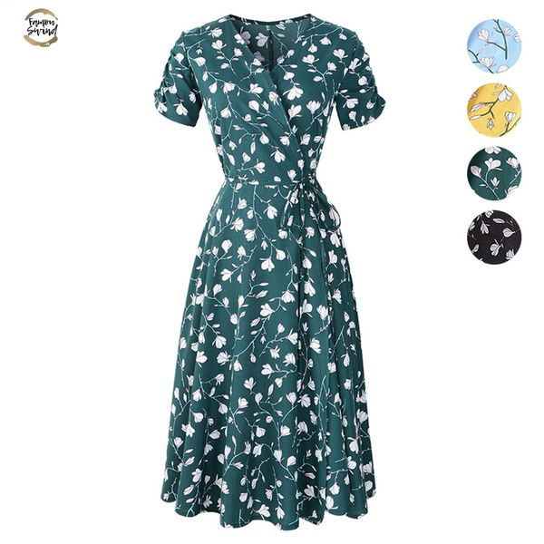 new summer print floral dress women v neck short sleeves chiffon bohemian dresses beach midi female wrap long dress, Black;gray
new summer print floral dress women v neck short sleeves chiffon bohemian dresses beach midi female wrap long dress, Black;gray