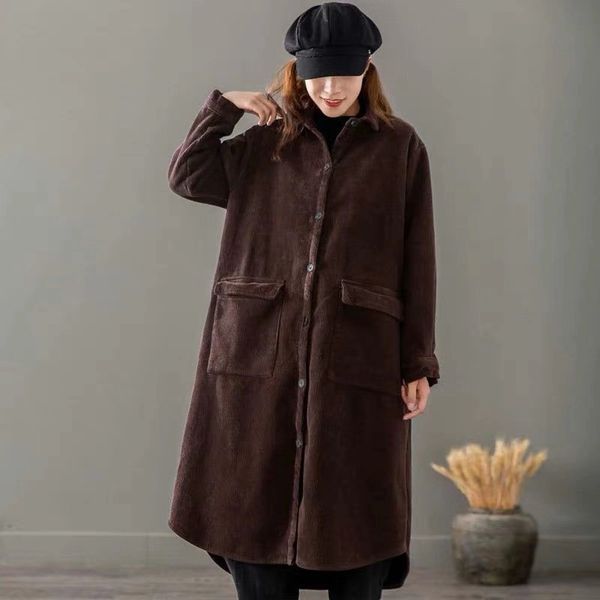 2018 flece mid-calf trench women winter corduroy casual solid color turn-down collar single-breasted thick coats female fashion, Tan;black
2018 flece mid-calf trench women winter corduroy casual solid color turn-down collar single-breasted thick coats female fashion, Tan;black