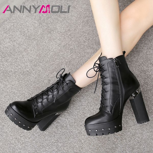 annymoli autumn ankle boots women natural genuine leather zip block heel short boots rivet extreme high heel shoes female winter, Black
annymoli autumn ankle boots women natural genuine leather zip block heel short boots rivet extreme high heel shoes female winter, Black