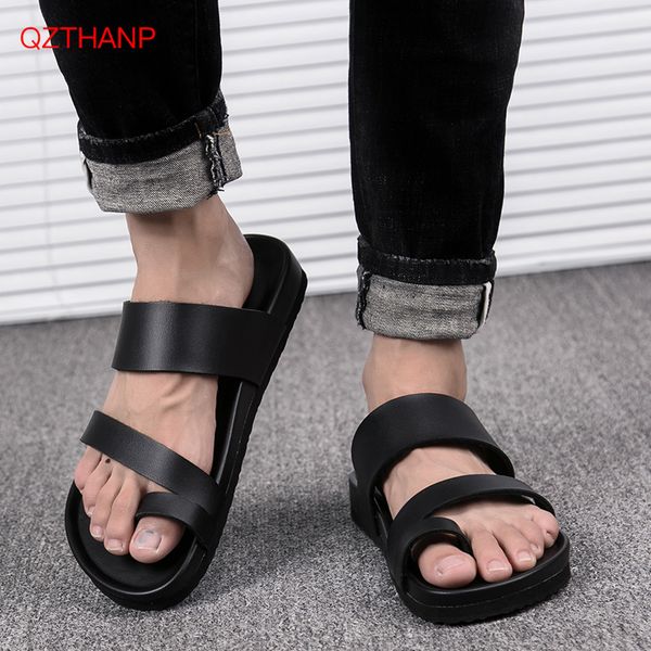 men slippers summer flats 2018 summer men shoes beach slippers breathable wedge black white flip flops slides