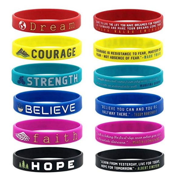 encourage dream courage strength believe faith hope silicone sports bangles women fluorescent rubber fitness wristband bracelet, Golden;silver
encourage dream courage strength believe faith hope silicone sports bangles women fluorescent rubber fitness wristband bracelet, Golden;silver