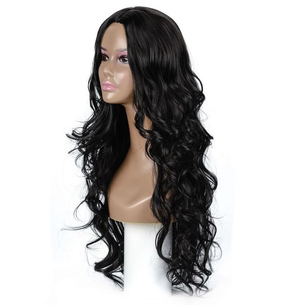 women female long curly wig fashion lady mid-split curly hair synthetic wigs length 26inch 65cm fit for 23inch 57cm head circumference, Black
women female long curly wig fashion lady mid-split curly hair synthetic wigs length 26inch 65cm fit for 23inch 57cm head circumference, Black