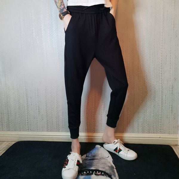 men's casual pants social boy band-legged trousers korean version of the body pure color with nine points stretch trousers2019, Black
men's casual pants social boy band-legged trousers korean version of the body pure color with nine points stretch trousers2019, Black