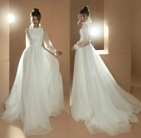 wedding dresses high-neck long sleeve tulle lace dot applique wedding gown illusion sweep train custom made vestidos de novia sell, White
wedding dresses high-neck long sleeve tulle lace dot applique wedding gown illusion sweep train custom made vestidos de novia sell, White