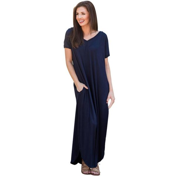 2018 dress female new fashion women casual loose pocket short sleeve floor length dress maxi vestidos, Black;gray
2018 dress female new fashion women casual loose pocket short sleeve floor length dress maxi vestidos, Black;gray