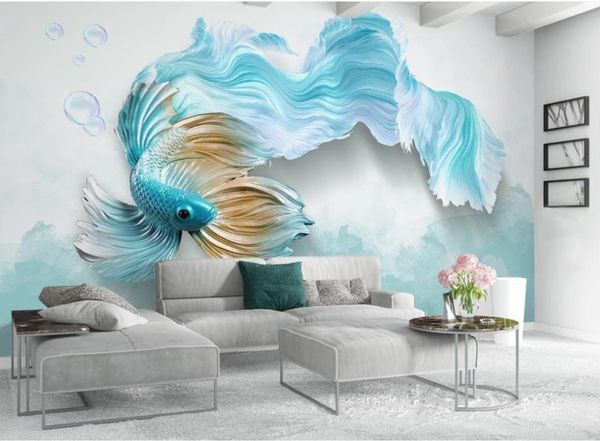 modern 3d abstract blue guppies background wall modern wallpaper for living room