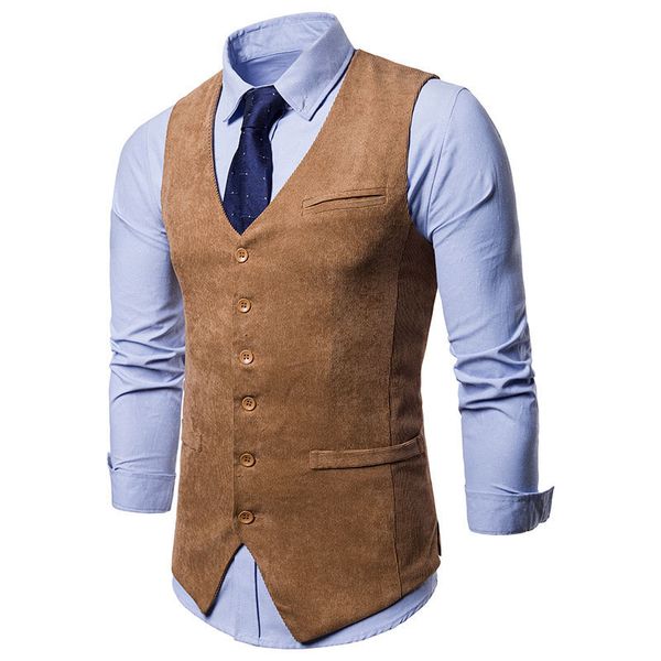 men vest male waistcoat office corduroy v neck coat fashion button down, Black;brown
men vest male waistcoat office corduroy v neck coat fashion button down, Black;brown