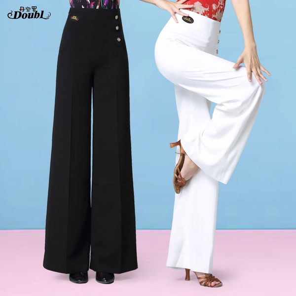 

doubl fashion dance pants new arrivals high waist lady's womens latin national standard practice wide leg trousers dancing pants, Black;red