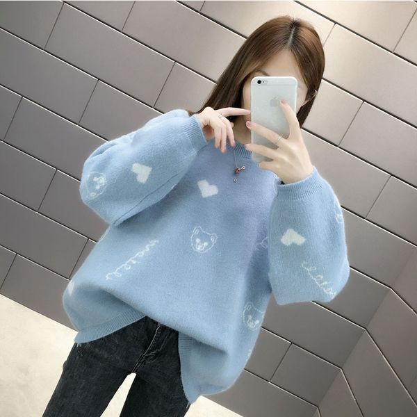 women oversized print knitted pullover sweater korean style winter loose thick sweaters casual pull femme yellow jumpers q9253, White;black
women oversized print knitted pullover sweater korean style winter loose thick sweaters casual pull femme yellow jumpers q9253, White;black