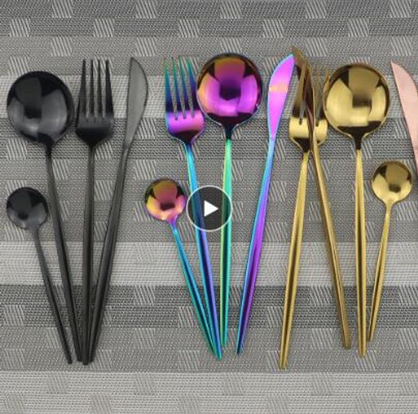 4pcs black dinnerware set 18/10 stainless steel cutlery rainbow dinner set knife fork spoon silverware kitchen tableware set
4pcs black dinnerware set 18/10 stainless steel cutlery rainbow dinner set knife fork spoon silverware kitchen tableware set