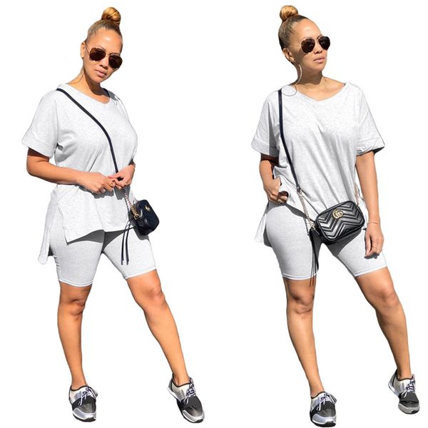 women tracksuit fashion solid color v-neck short sleeves t shirt shorts two piece set outfits casual sports suit cz630, Gray
women tracksuit fashion solid color v-neck short sleeves t shirt shorts two piece set outfits casual sports suit cz630, Gray