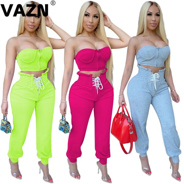 vazn elegant 2020 summer lady 3 colors 2-piece long set strapless zipper long lace up pants set high street sets, White
vazn elegant 2020 summer lady 3 colors 2-piece long set strapless zipper long lace up pants set high street sets, White