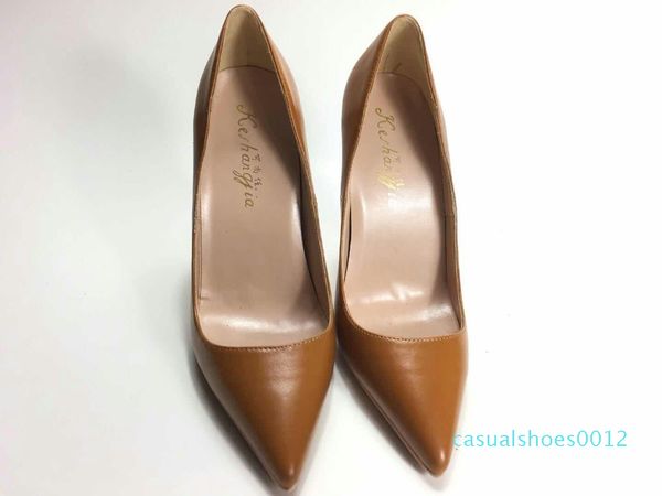 2019 fashion women brown leathe poined toes high heeled heels shoes stiletto heel shoes pumps 12cm 10cm c12, Black