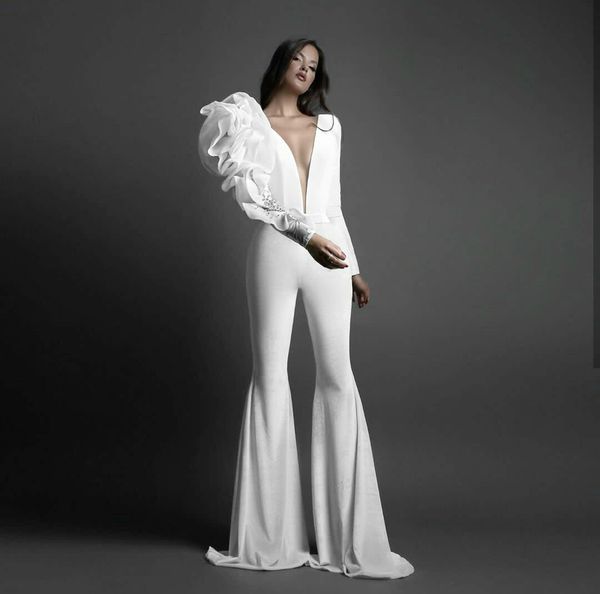 white prom dresses jumpsuits ruffles deep v neck long sleeve sheath evening gowns floor length party pageant dress, Black
white prom dresses jumpsuits ruffles deep v neck long sleeve sheath evening gowns floor length party pageant dress, Black