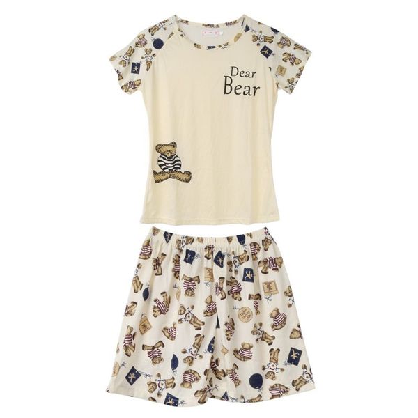 women cartoon pajamas short sleeve cotton pyjamas set home nightwear sleepsuit, White
women cartoon pajamas short sleeve cotton pyjamas set home nightwear sleepsuit, White