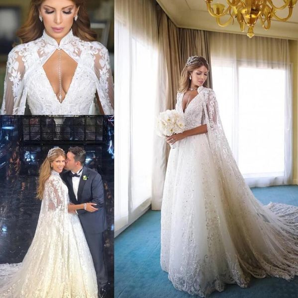 vestido de noiva lace beaded wedding dresses with cape shawls robes 2021 arabic aso ebi v-neck castle church bride wedding gowns, White
vestido de noiva lace beaded wedding dresses with cape shawls robes 2021 arabic aso ebi v-neck castle church bride wedding gowns, White