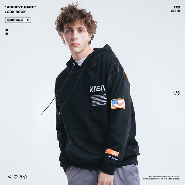 2018 european and american popular brand autumn and winter mens nasa space flag embroidered armband mens hooded sweater, Black
2018 european and american popular brand autumn and winter mens nasa space flag embroidered armband mens hooded sweater, Black