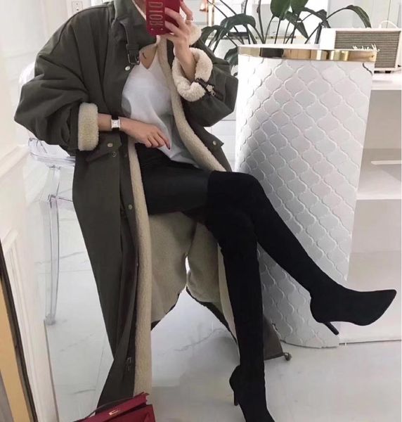 

2019 korean new fashion autumn and winter new thickened lambhair casual loose long windbreaker coat for women plus size women, Black