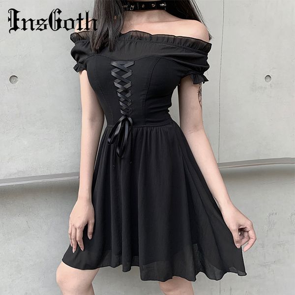 insgoth elegant party off shoulder mini women black mesh chiffon bandage slim gothic streetwear fashion dress mx200518, Black;gray
insgoth elegant party off shoulder mini women black mesh chiffon bandage slim gothic streetwear fashion dress mx200518, Black;gray