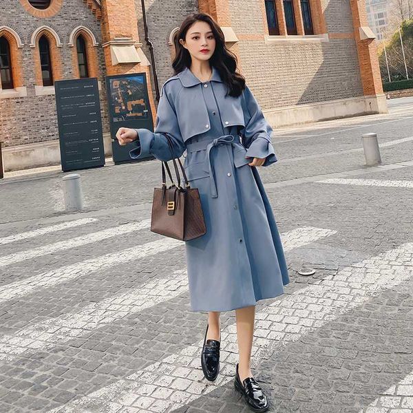 spring autumn women long trench coat korean trend with belt long sleeve fashion temperament windbreaker women blue overcoat h068, Tan;black
spring autumn women long trench coat korean trend with belt long sleeve fashion temperament windbreaker women blue overcoat h068, Tan;black