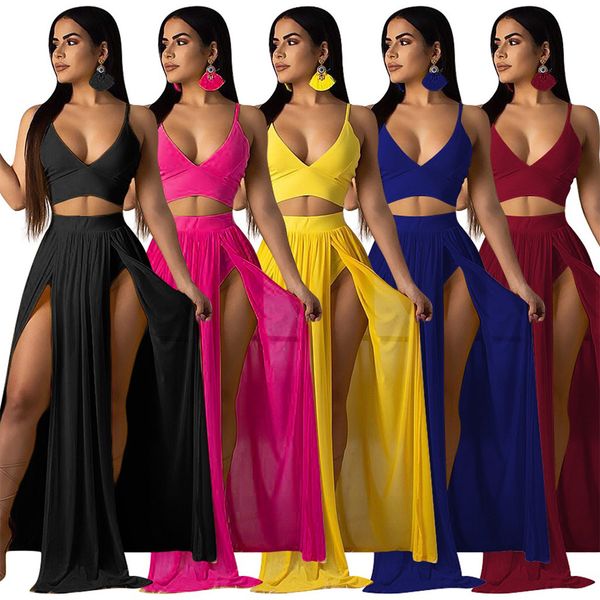 summer beach women two piece dress deep v party dress long skirt crop two piece set, White
summer beach women two piece dress deep v party dress long skirt crop two piece set, White
