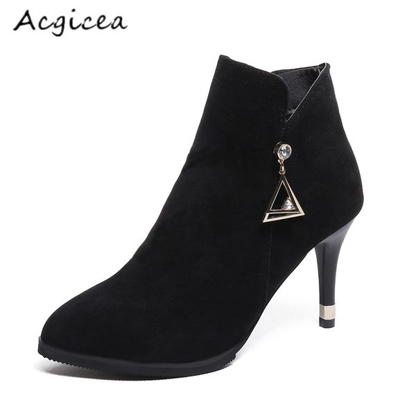 women boots winter 2019 new women's flock wild pointed toe flock high-heeled boots women's simple comfortable z154, Black
women boots winter 2019 new women's flock wild pointed toe flock high-heeled boots women's simple comfortable z154, Black
