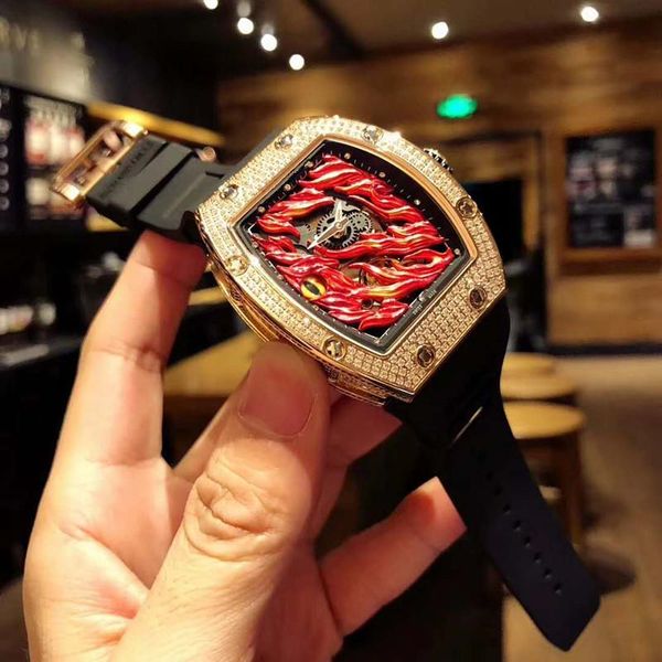 2019 Fashion Mens Automatic Mechanical Movement Watches Mechanical Watches Black Rubber Strap Mens Diamonds Wristwatches Sports Watches