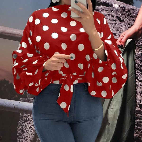 summer office ladies streewear plus size red elegant blouses woman 2019 casual long lantern sleeve polka dots fall female top, White 
summer office ladies streewear plus size red elegant blouses woman 2019 casual long lantern sleeve polka dots fall female top, White