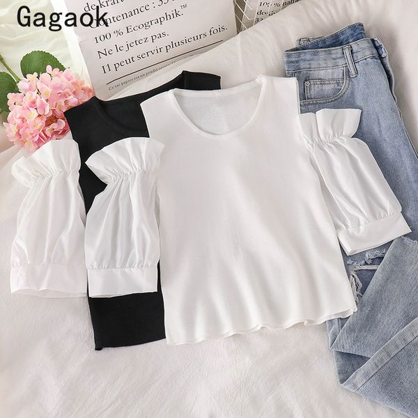 gagaok women sweet sweater 2020 summer new o-neck puff sleeve ruffles knitted slim chic simple wild korean fashion pullover, White;black
gagaok women sweet sweater 2020 summer new o-neck puff sleeve ruffles knitted slim chic simple wild korean fashion pullover, White;black
