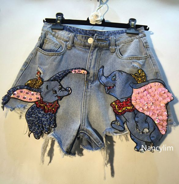 denim shorts lady 2019 summer new bead sequins flying elephant high waist cowboy shorts women's holiday pants, Blue
denim shorts lady 2019 summer new bead sequins flying elephant high waist cowboy shorts women's holiday pants, Blue