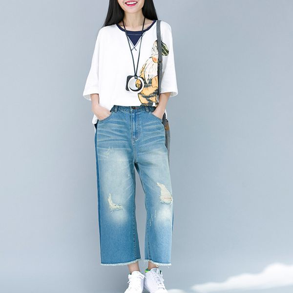 women wide leg denim pants casual ladies hole ripped pattern jeans female bleached washed denim trousers, Blue
women wide leg denim pants casual ladies hole ripped pattern jeans female bleached washed denim trousers, Blue